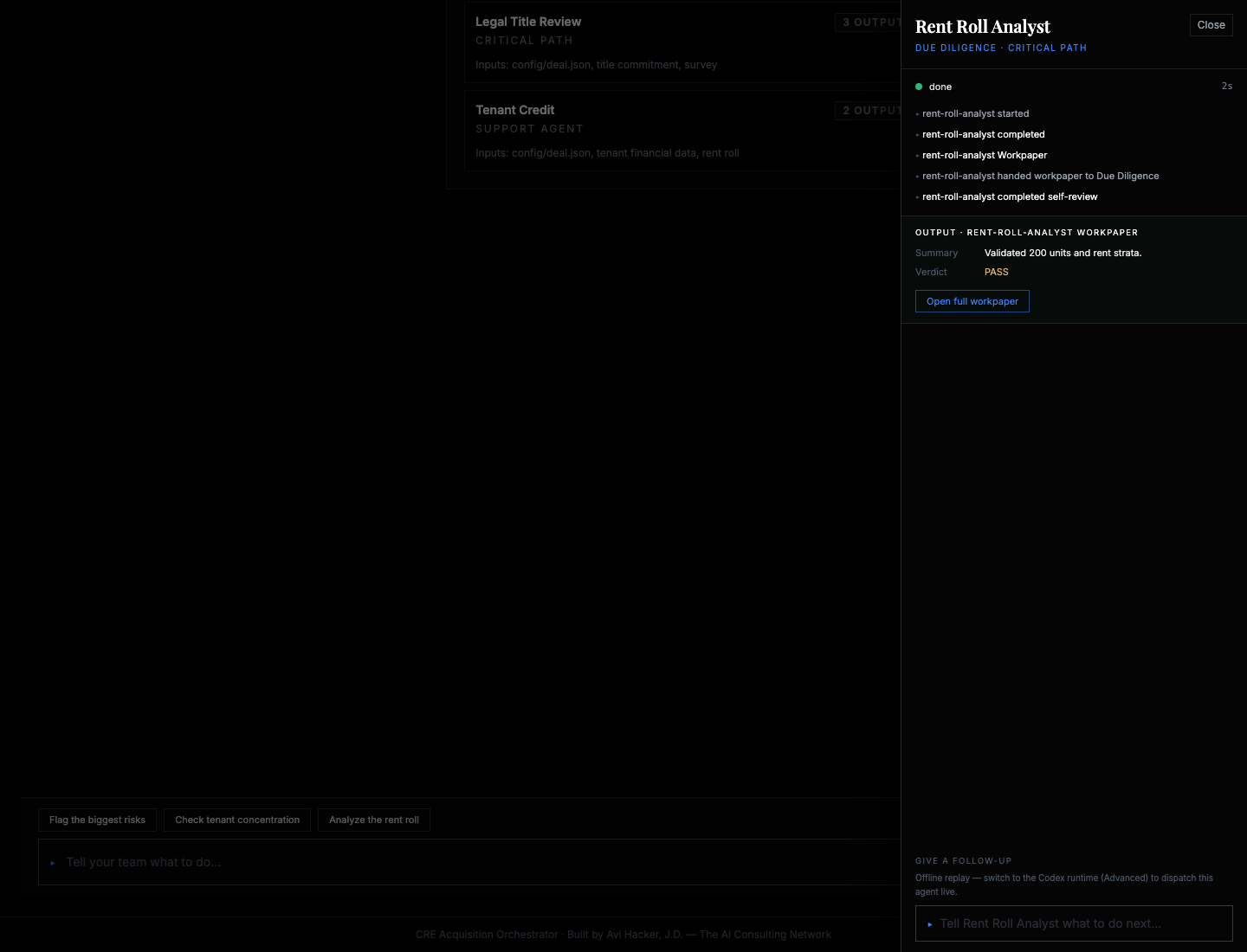The deal team view showing specialist roles and their handoffs.